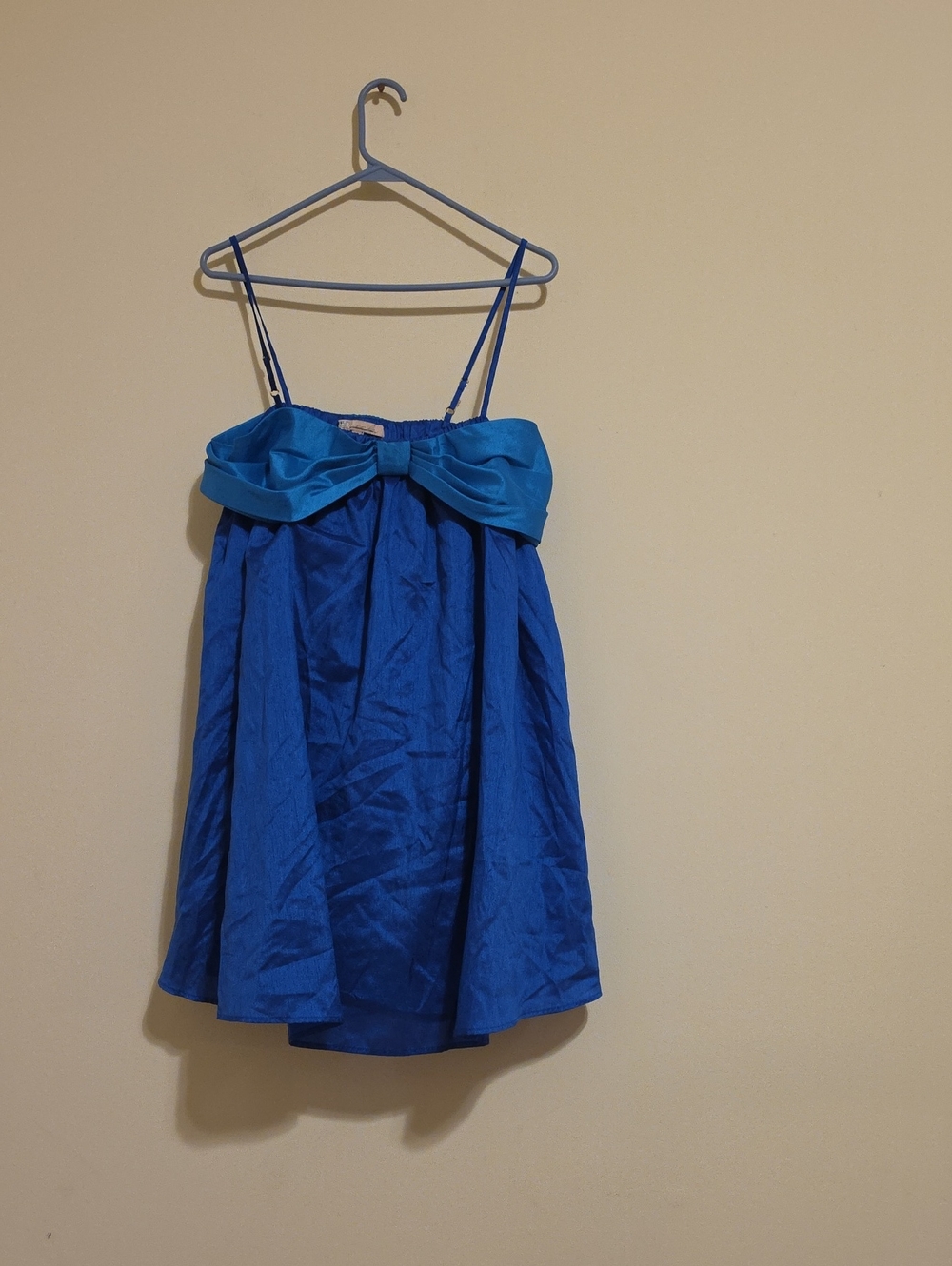 Hutch Blue Satin Mini Dress with Bow Detail